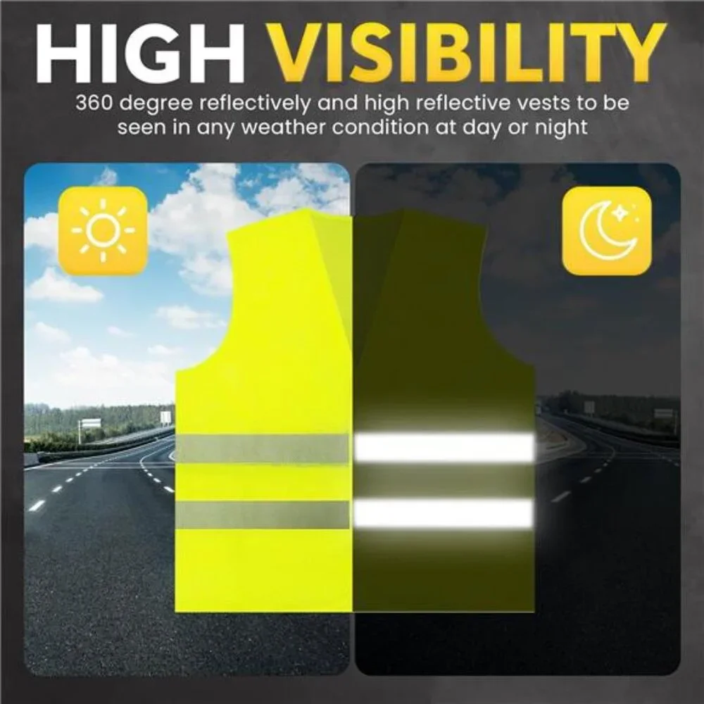 New Safety Vests 10 Pack - Yellow Reflective High Visibility, Hi Vis